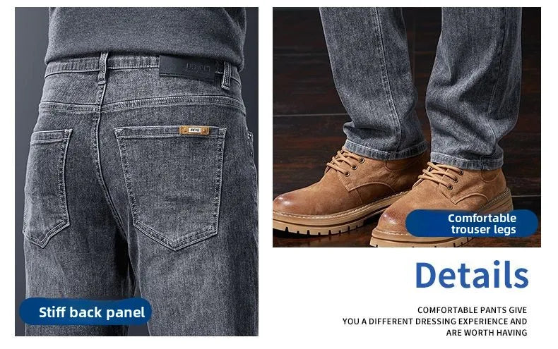 2025 Casual Jeans Young Men's Korean Style Business Straight Jeans Stretch Denim Pants Trousers Slim Fit Classic Cowboys Jeans