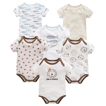 Kavkas 3-teiliger Baby-Body für Jungen und Mädchen, 0–12 Monate, kurzärmelig, Sommer-Baumwollkleidung, Cartoon-Druck, Säuglingskleidung