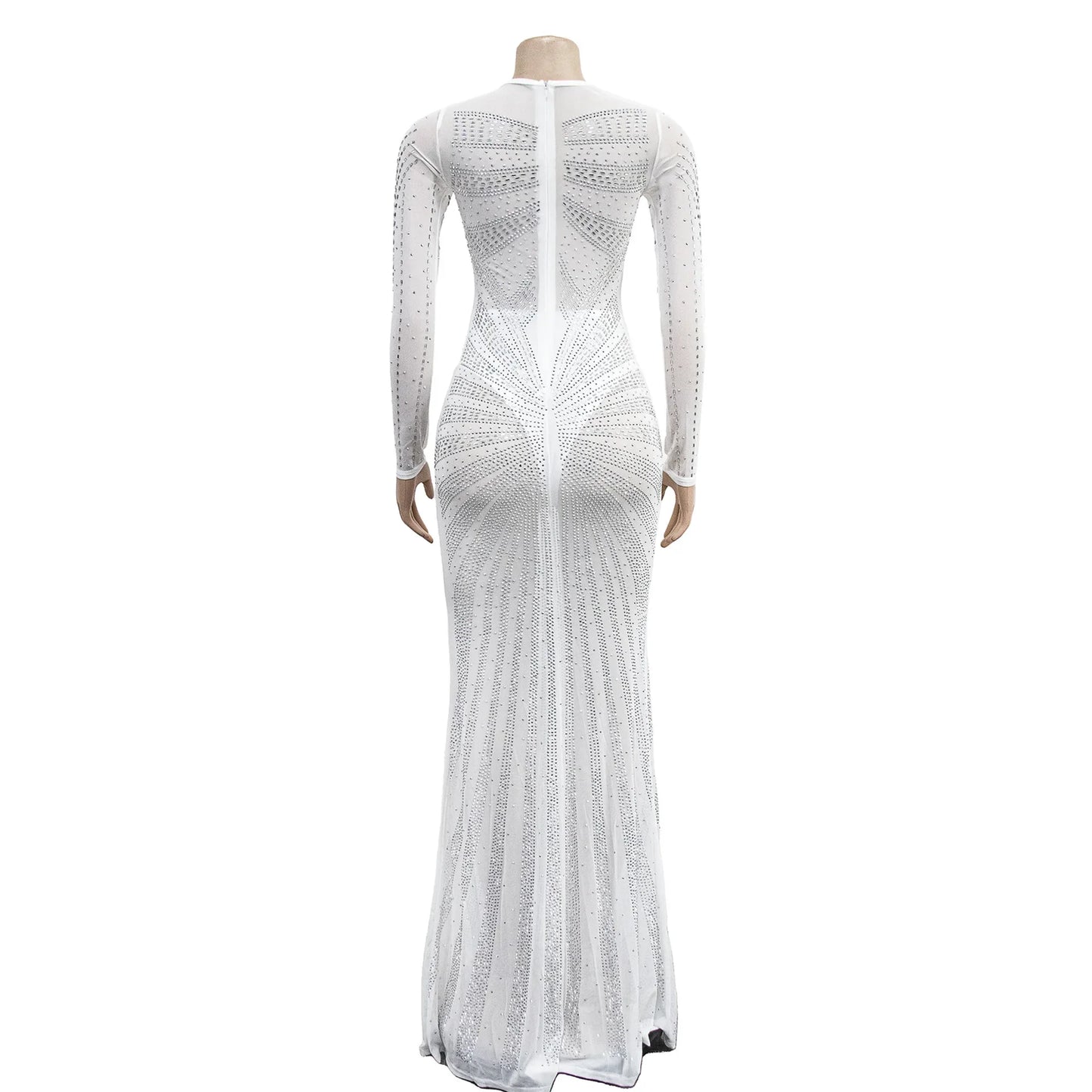 XIZOU Frauen Mesh Patchwork Diamanten Heißer Strass Bodenlangen Bodycon Meerjungfrau Maxi Kleid Sexy Party Abend Vestidos 2024