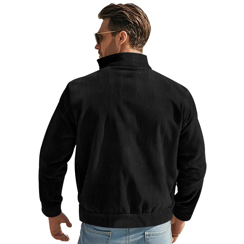 Men's Corduroy Jacket Stand-up Collar Slim Fit Retro Multi-pocket Workwear Commuter Coat for Spring And Autumn