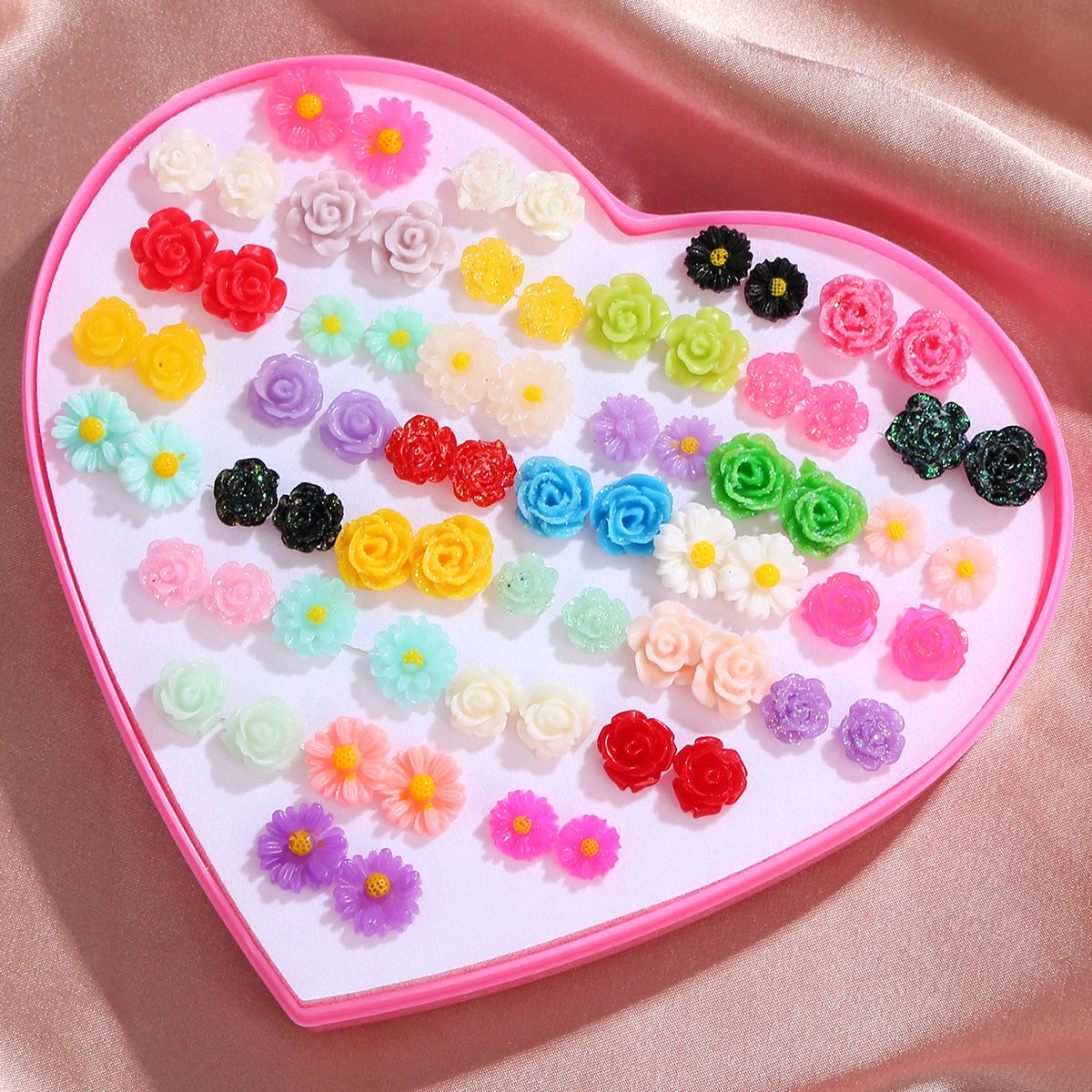 Multicolor 36Pairs Cartoon Hypoallergenic Plastic Stud Earrings Set For Women Girl Cute Animal Flower Ear Wedding Gifts Jewelry