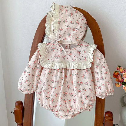 Herbst Frühling Infant Baby Mädchen Bodys + Hut Baumwolle Langarm Blumen Druck Neugeborenen Baby Mädchen Overall Baby Mädchen Kleidung.