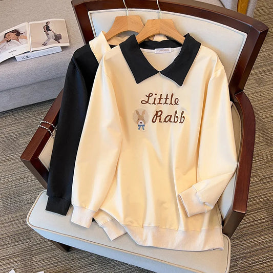 175kg plus size Damen büste Herbst lose Revers Sweatshirt Langarm lässig Top schwarz Aprikose 6xl 7xl 8xl 9xl 10xl 11xl.