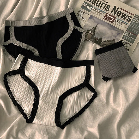 3Pcs/Set Cotton Panties Mid-Waist Women's Underwear Female Breathable Underpants Girls Solid Color Briefs Short Sexy Lingerie.