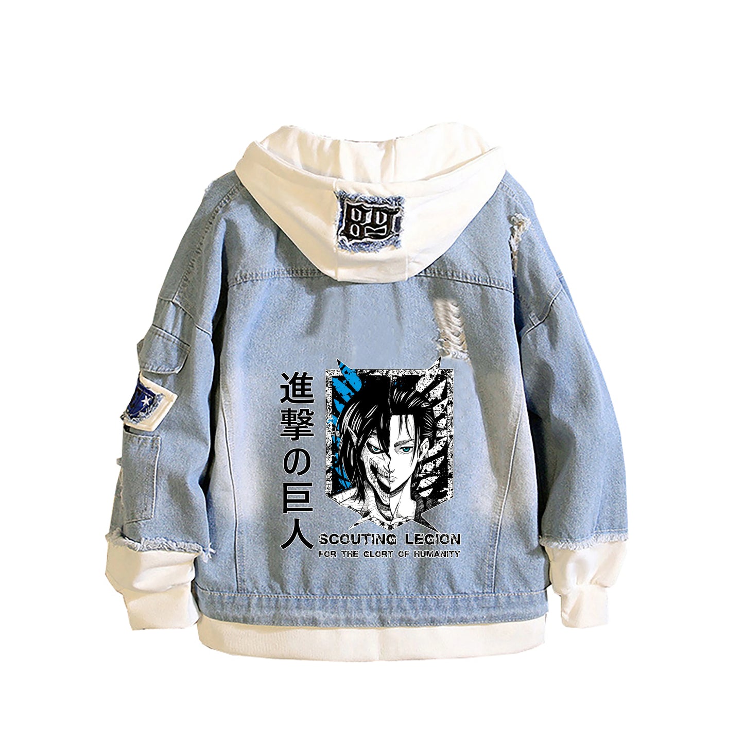 Anime Attack on Titan Unisex Streetwear Long Hooded Jeans Jacket Guilty Crown Death Note Harajuku Denim Patchwork Hoodies Coat.