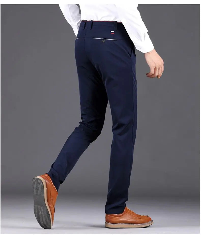 Men's Travel Dress Pants Stretch, No Iron Required Business Trousers, British Classic Slim Fit Lightweight Office Work Pants.