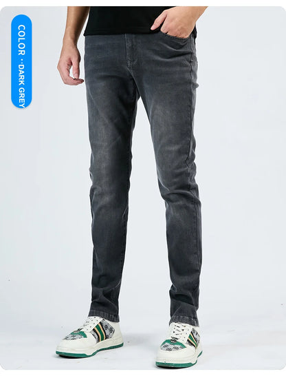 2025 Autumn Men's White Slim Fit Straight Jeans Casual Stretch Denim Pants Comfortable Fashion Streetwear Male Brand Clothing