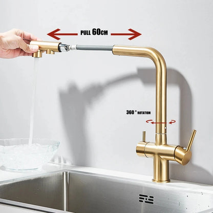 Pulling Filter Kitchen Faucet Hot & Cold Water Mixer Dual Mode Filtration Purification Kitchen Sinks 360 Rotation