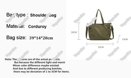 Women Corduroy Tote Bag Casual Multi Pocket Handbag Adjustable Strap Crossbody Sling Bag Zipper Shoulder Bag Fall Winter Bag.