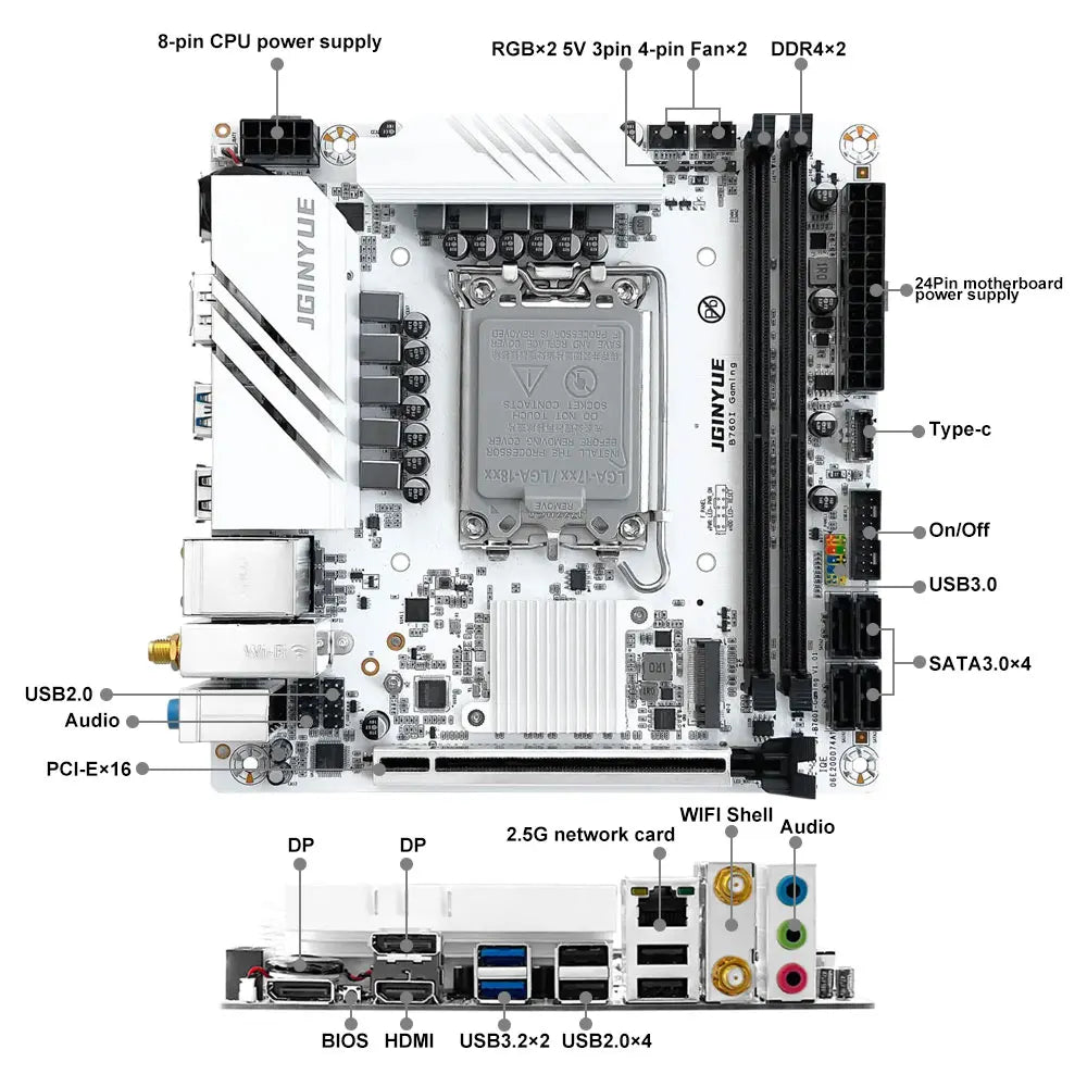JGINYUE B760i Motherboard LGA 1700 Support Intel Core 12th 13th DDR4 3200mhz RAM Latest mini itx B760i-GAMING.