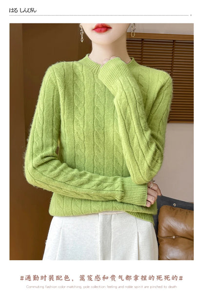 Frauen 100% Merino Wolle Verdickung Pullover Oansatz Gestrickte Twisted Pullover Herbst Winter Kaschmir Langarm Kleidung Basis Tops