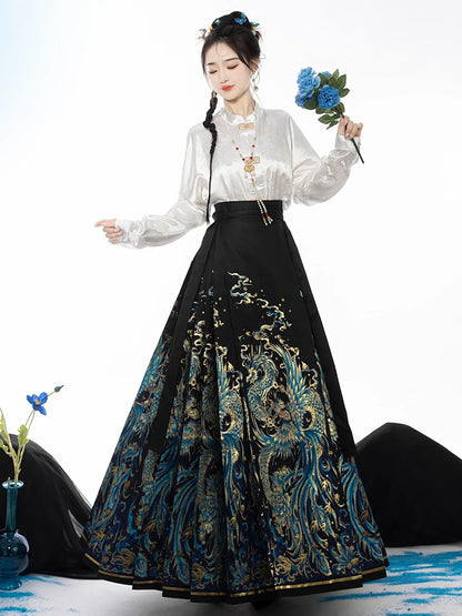 Original Dragon Phoenix Woven Gold Skirt Ma Mian Skirt Han Fu Makeup Hua Ming Ma Mian Skirt Women's Spring 2024 Chinese HANFU.