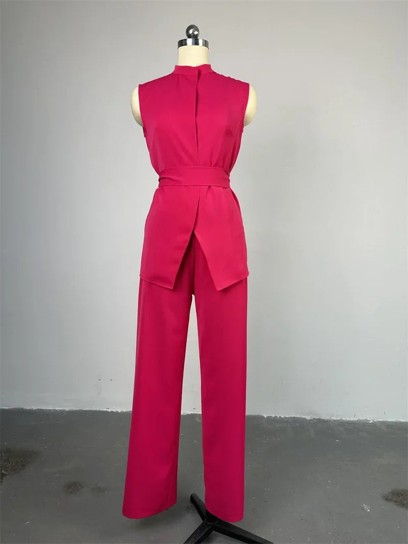 Women Wide Leg Pant Sets Two Piece Set Black Shirt Top & Cuffed Pants Set Suit Loose O Neck High Waist Elegant Trousers Suits.