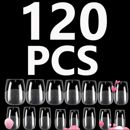 120PCS- Semi-frosted short almond clear fake nails, whitening nail art set with removable fake nails for festivals, parties, dat