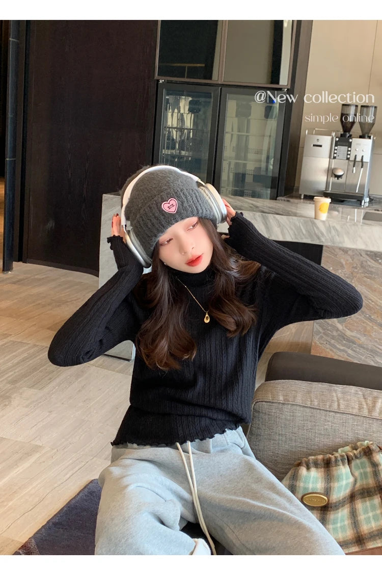 AOSSVIAO 2023 Geraffte Rollkragen Frauen Pullover Herbst Winter Warme Pullover Schlank Tops Gestrickte Pullover Jumper Weiche Pull Weibliche.