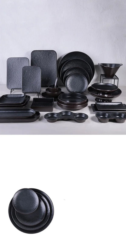 Hotpot Restaurant Melamine Tableware Black Frosted Dinner Plate Japanese Sushi Plates Not Easily Broken Snack Fruit Dishes.