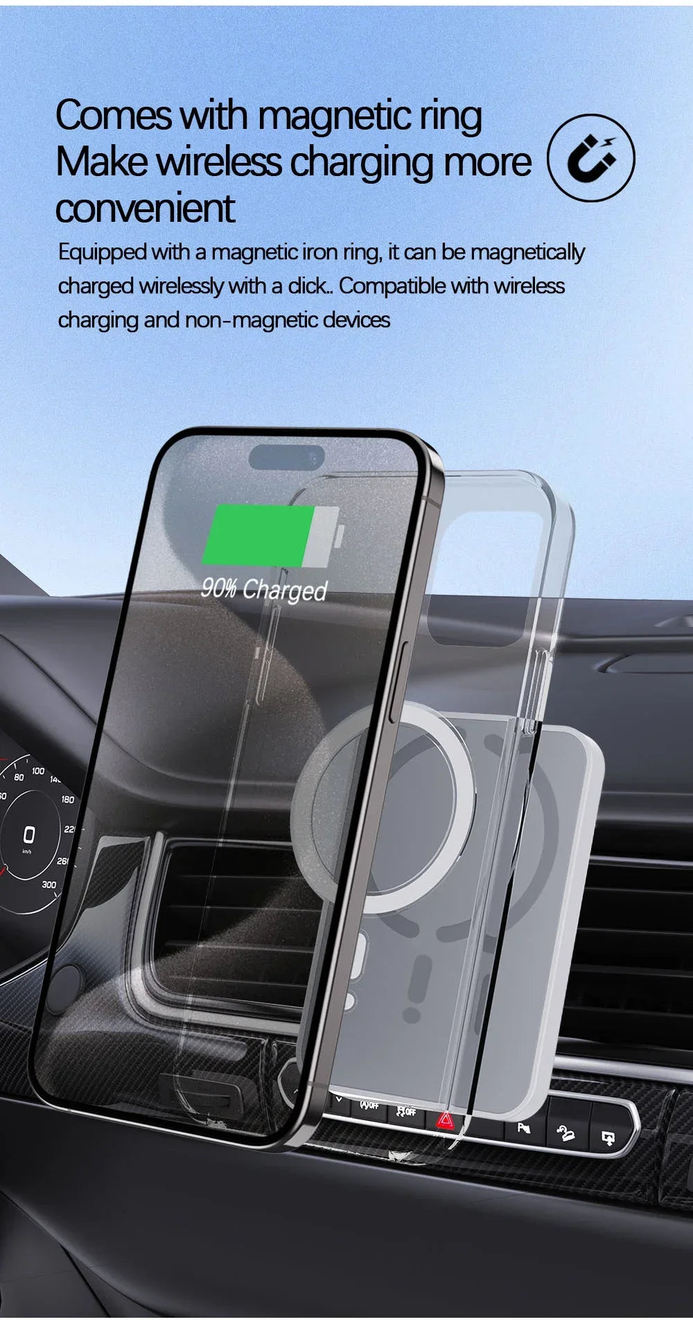 100W Magnetic Wireless Car Charger Air Outlet Phone Holder for iPhone 16 15 14 13 12 Pro Max Fast Wireless Car Charging Station.