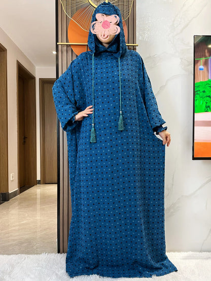 Latest Ramadan Soft Cotton Prayer Abaya Double Hats Dubai Turkey Islam Prayer Clothes Fabric Dresses Islam Women Dress Kaftan