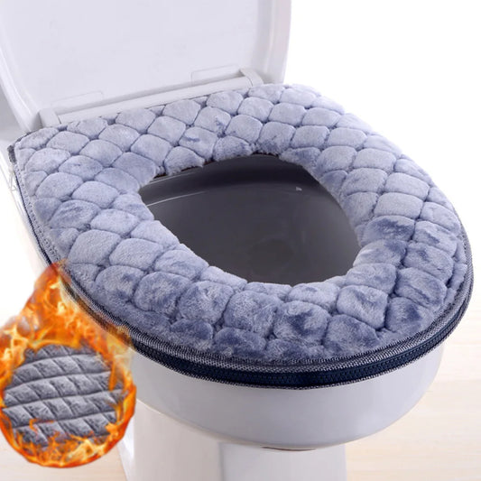 Badezimmer-Toilettensitzbezug, weich, für den Winter, warmes Plüschkissen, O-förmiges, waschbares Toilettendeckelkissen, Haushaltsbedarf, 37 cm x 44 cm