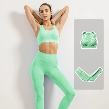 Women Vital Seamless Yoga Fitness Clothing Set High Waist Gym Leggings Crop Tops Sports Tracksuit Plush Up Sports Outfits