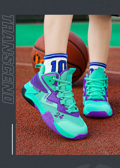 Children Basketball Shoes for Boys Girls Kids Teenagers Breathable Non-slip Lace Up Indoor Outdoor Training Sneakers Tennis Shoe.