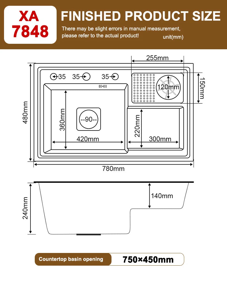 Stepped Stainless Steel Sink Kitchen with Cup Washer Multifunctional Large Single Slot Washbasin Dishwasher Sinks