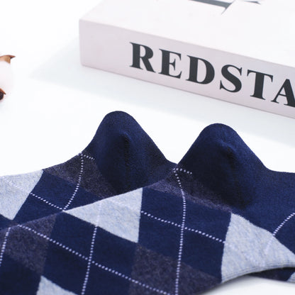 5 Pairs Mens Dress Socks Plus large Size，High Quality Combed Cotton Crew Socks，Black Cool Argyle Breathable Casual Socks for men.