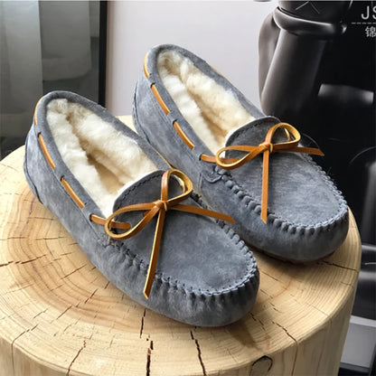 New 100% Natural Wool Genuine Leather Women Flat Winter shoes Women Moccasins Casual Loafers Plus Size Winter shoes.