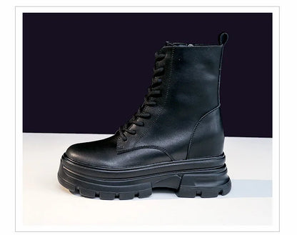 WOIZGIC Women Female Ladies Mother Genuine Leather Ankle Boots Shes Warm Autumn Winter Plush Zipper Motorcycle British Increase.