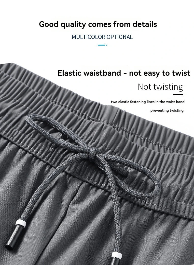 Men Summer Thin Ice Silk Pants Loose Style Workwear Casual Quick Dry Sports Pants Long Breathable High Elasticity.