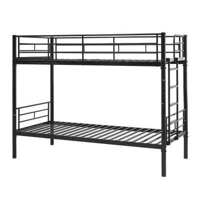 Etagenbett aus Metall, 90 x 200 cm, Etagenbett mit ausklappbarem Bett, erweiterbar auf zwei Einzelbetten oder Erwachsenenbetten, Schwarz