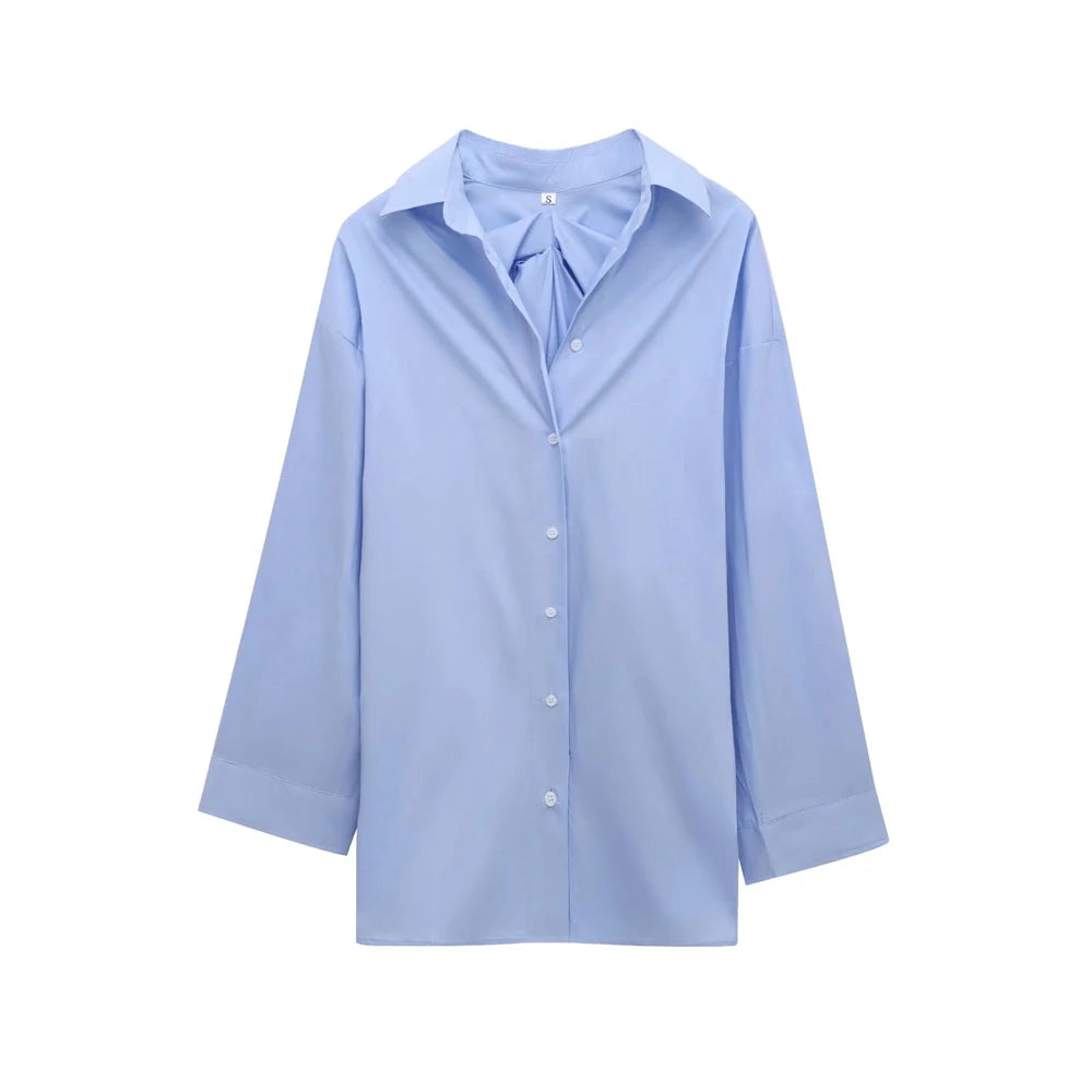 Oversized Pleated Back Shirts for Women, Long Sleeve, Button-up, Female Blouses, Chic Tops, Fashion.