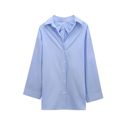 Oversized Pleated Back Shirts for Women, Long Sleeve, Button-up, Female Blouses, Chic Tops, Fashion.