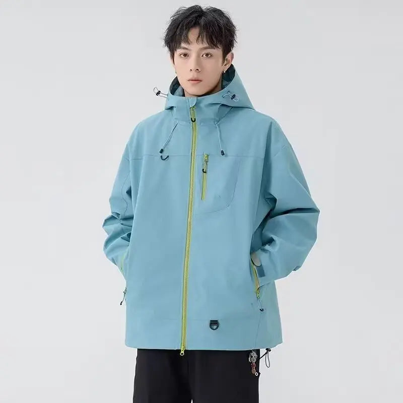 Outdoor Windbreaker Hooded Jacket Men Softshell Zip Up Windproof Waterproof Mountain Skiing Hiking Camping Jacket Autumn Coats