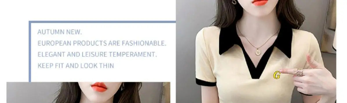 Women's Polo Shirts Slim Female Tee Plain Graphic T-shirts Embroidery Polyester Y2k Fashion Aesthetic Basic Synthetic Luxury New.