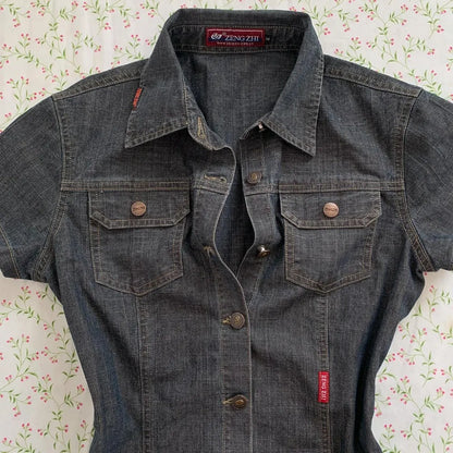 2025 Street European and American Sexy Oversized Denim Shirt Casual High Street Striped Button Top Y2k New Punk Clothing Women.