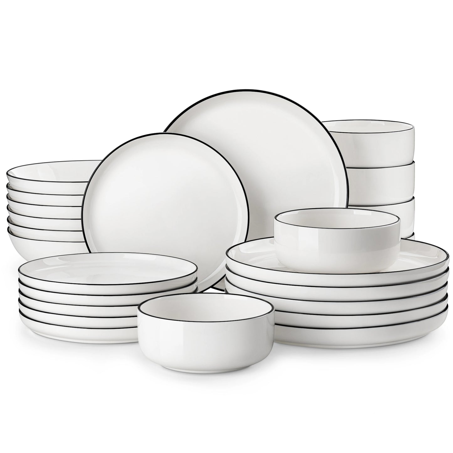 MALACASA 24 Piece Ceramic Plates Porcelain Dinnerware Set with 6 Pcs Dinner/Dessert Plates/Soup/Bowl Tableware Set Service for 6.