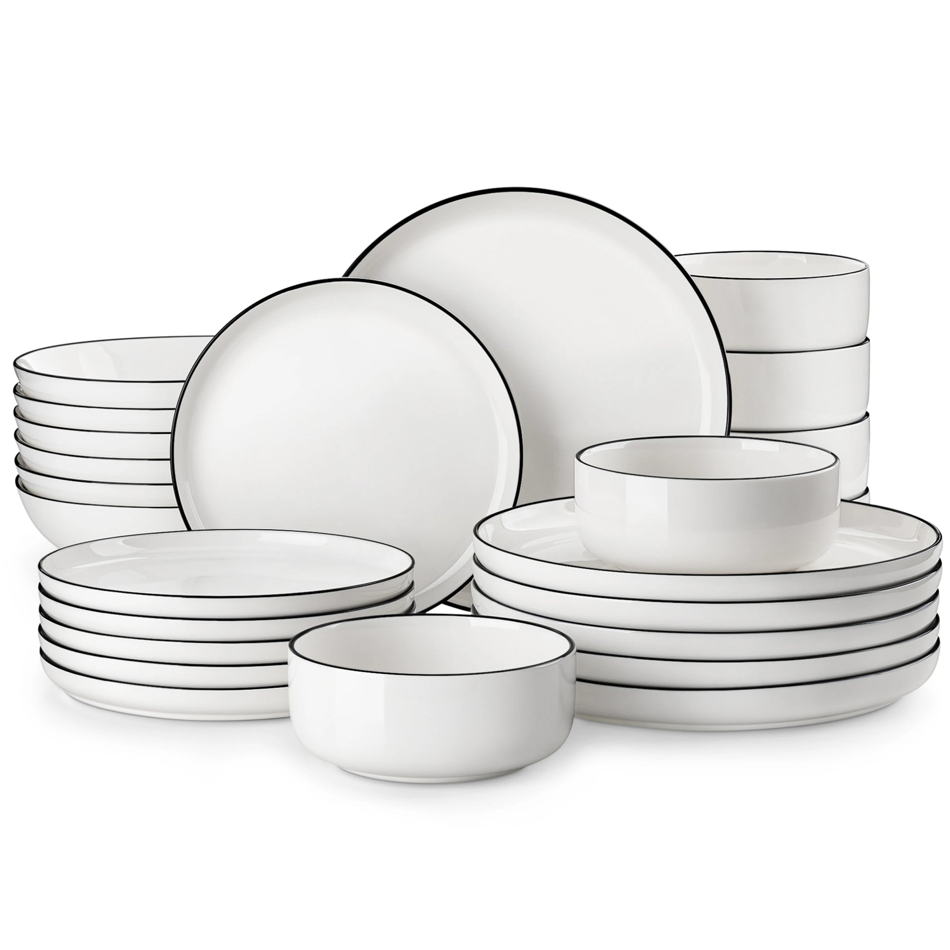 MALACASA 24 Piece Ceramic Plates Porcelain Dinnerware Set with 6 Pcs Dinner/Dessert Plates/Soup/Bowl Tableware Set Service for 6.