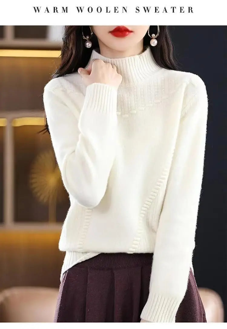 2024 herbst Neue Lose frauen Halb-rollkragen Verdickt Einfarbig Einfache Häkeln Beiläufige Gestrickte Pullover Pullover Top.