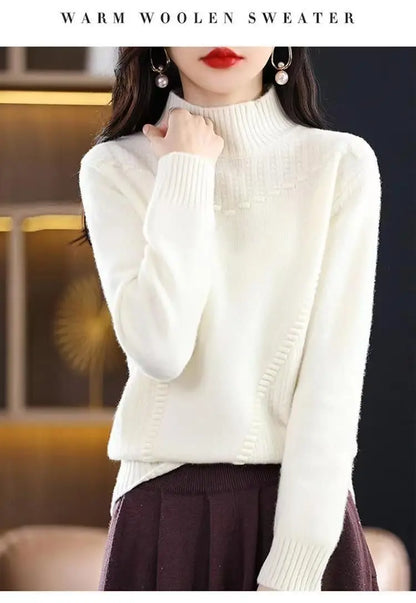 2024 herbst Neue Lose frauen Halb-rollkragen Verdickt Einfarbig Einfache Häkeln Beiläufige Gestrickte Pullover Pullover Top.