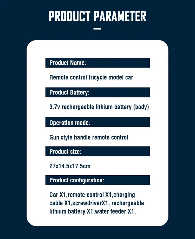Electric RC Motorcycle Car Spray RC Stunt Toys Remote Control Drift Stunt Three Wheel Motorcycle with LED Lights for Kids Gifts.