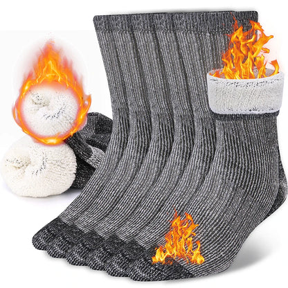 3 Pairs Men Women Merino Wool Crew Socks Thickened Thermal and Warm Socks for Winter Work Outdoor Hiking Running Sports Large.