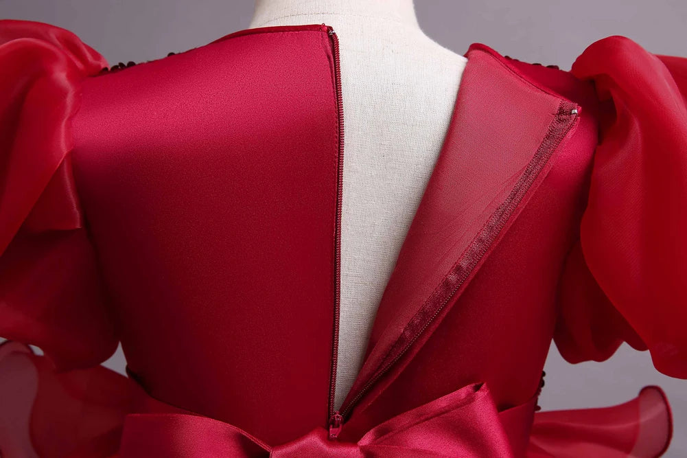 Kinderkleid, rotes Prinzessin-Halloween-Kleid, Kinderkleid, Blumenkleid, 4 bis 12 Jahre Mädchen, Klavier-Performance-Kleid.