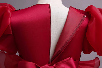 Kinderkleid, rotes Prinzessin-Halloween-Kleid, Kinderkleid, Blumenkleid, 4 bis 12 Jahre Mädchen, Klavier-Performance-Kleid.