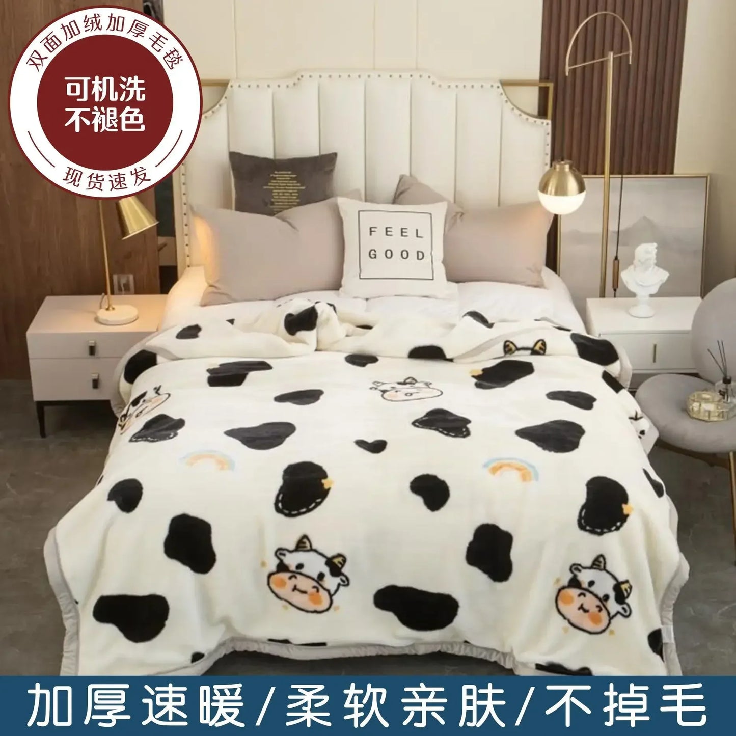 150x200cm  Home Blanket Double Layered Encrypted Plush Fur Coral Fleece Quilt Winter Dormitory Sofa Keep Warm Sheet Bed Cover