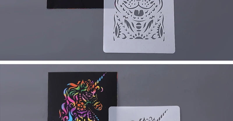 Scratch Art Paper Set 10 Sheets 5 Stencil Templates World Landmarks Animal DIY Kit Creative Painting Craft Magic Toy Kids Gift.