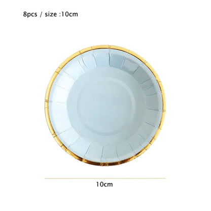 Gold Blue Party Disposable Tableware Paper Straw Cups Plates Napkins Baby Shower Favors Birthday Wedding Decor Party Supplies.