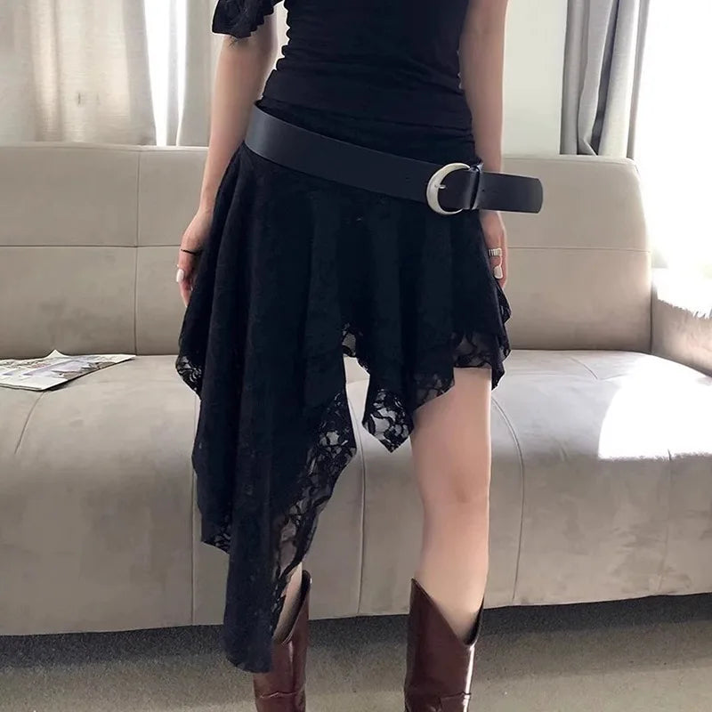 Asymmetrical Lace Skirt Pants Women High Waist Layered Skirt Y2k Japanese Vintage Jacquard Short Skirt 2025 Spring Clothing