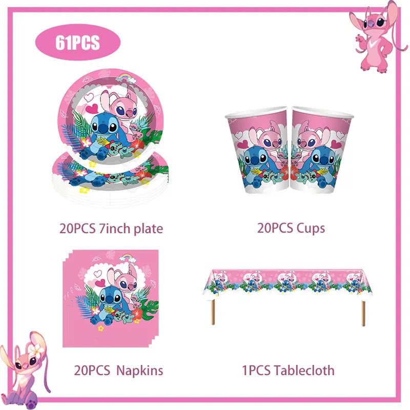 Disney Rosa Stich Geburtstag Party Dekorationen Geschirr Set Tischdecke Hintergrund Banner Für Kinder Geburtstag Dekorationen Lieferungen