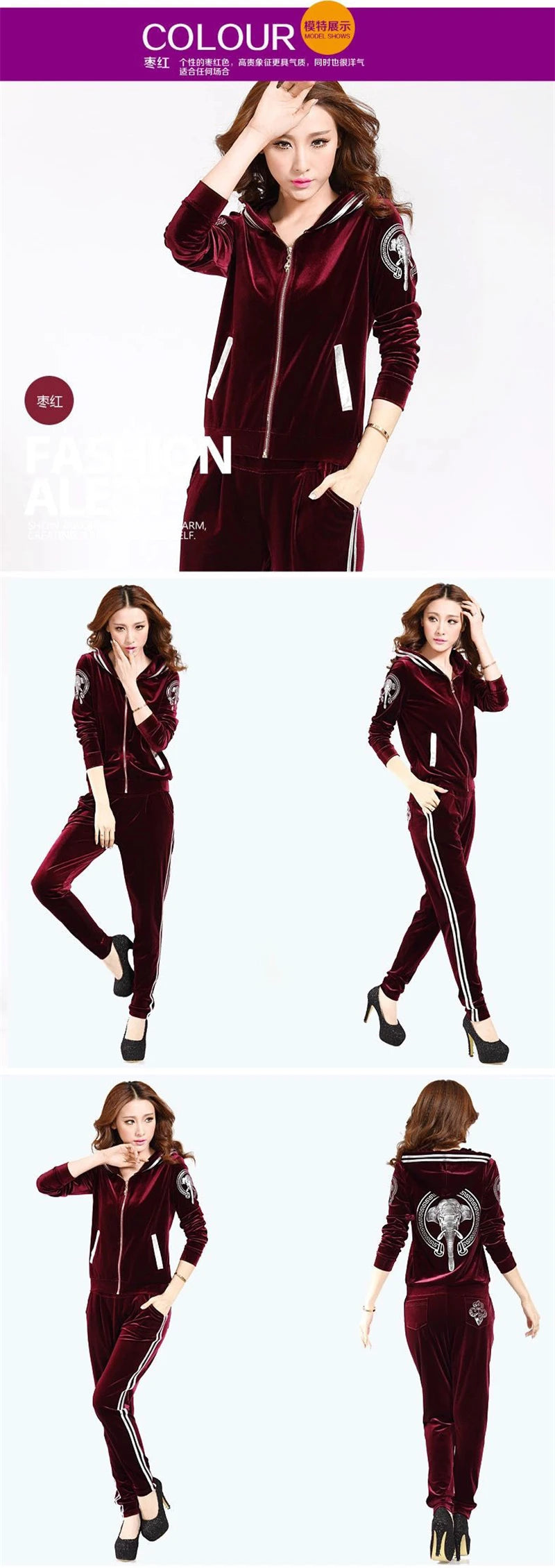Korean Print Velvet 2 Piece Set Casual Hooded Women Outfit Harem Pant Suits Tracksuit Velour Jogging Femme Spring Fall Conjuntos